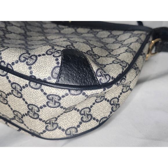 SOLD Gucci GG Canvas Shoulder Bag Dark Navy Leather Trim Vintage - Picture 5 of 16